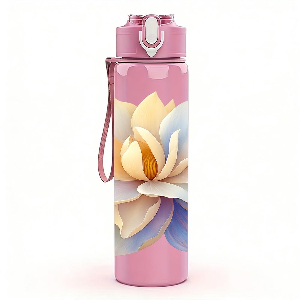 1PC Light Purple Lotus Flower Bloom 750ml Color Plastic Sports Water Bottle Leakproof Flip Straw Lid For Sports Office Home Use