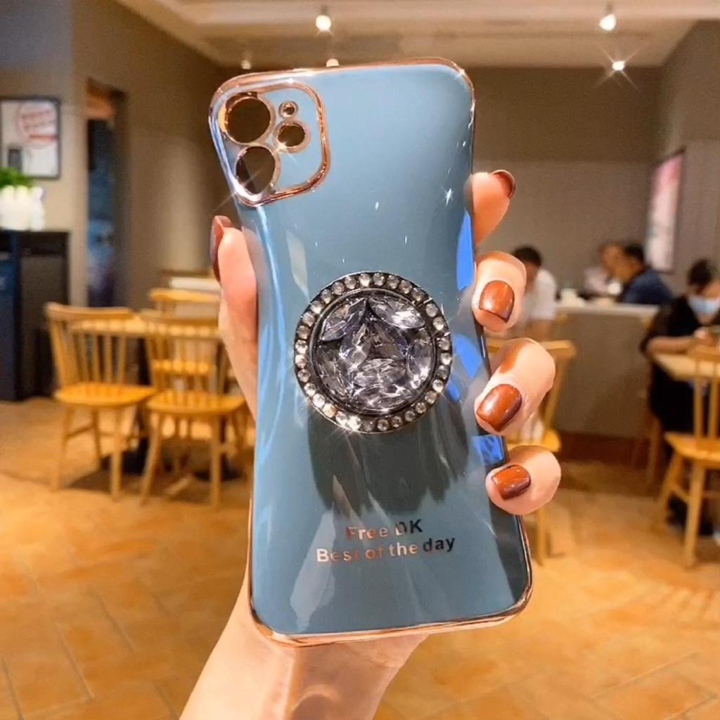 Finger Ring Bling Glitter Diamond Plating Color Bumper Phone Case For iPhone 14 Samsung Huawei Xiaomi Stand Holder Soft Silicone Shockproof Back Cover