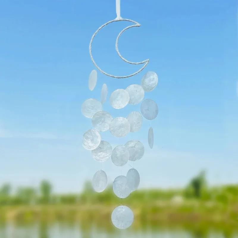 Колокольчики ветра в форме луны из натуральных ракушек Ловцы снов Уличные подвесные украшения для сада Домашний декор Колокольчики ветра