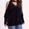 Womens Sexy Plus Size Blouse Velour Cutout Shoulder Shirt V Neck Long Sleeve Pullover Tops