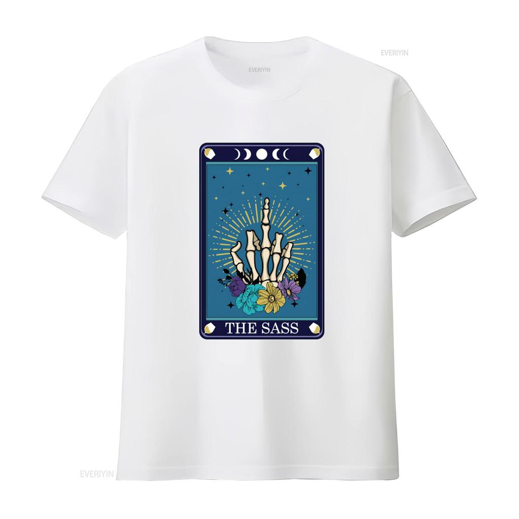 The Sass Tarot Card T Shirt Mystical Celestial Spiritual Witchy Design with Skeleton Hand Flowers Moon Stars Perfect for