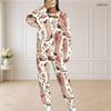 Women Plus Size Printed Round Neck Long Sleeve Top With Pockets And Long Pants Set