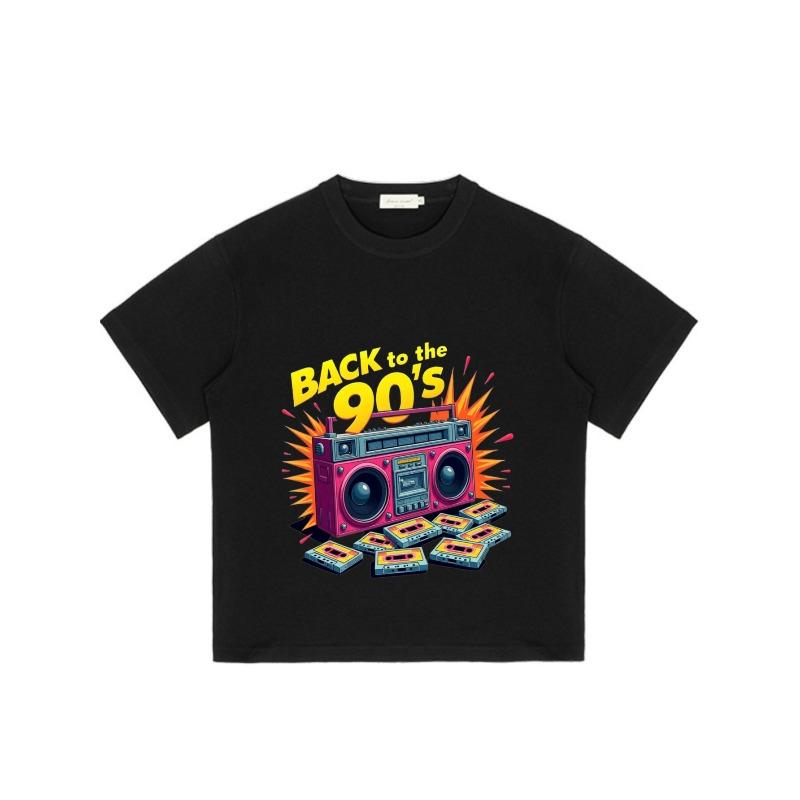 Футболка Back To The 90s черная с принтом бумбокса и кассеты, ретро одежда для вечеринки