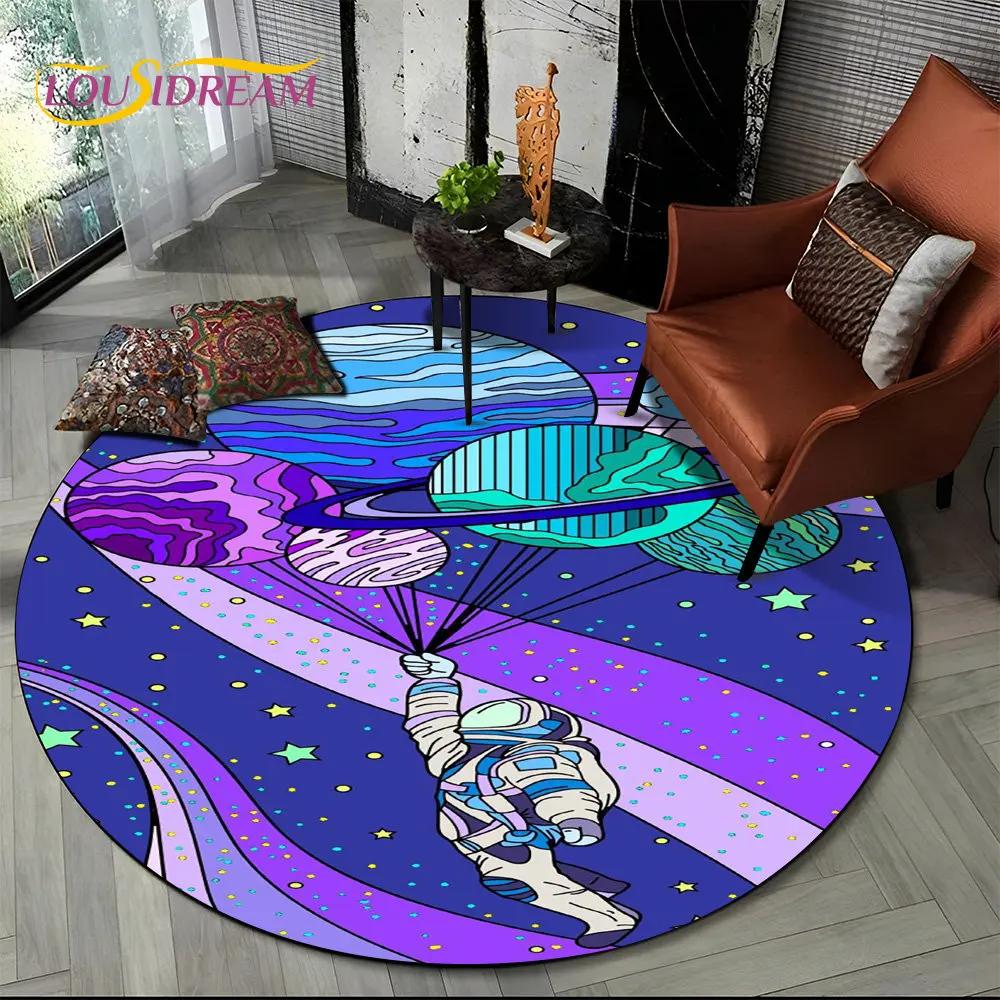 3D Космонавт Космический Мультяшный Круглый Ковер, Ковер для Гостиной Детской Спальни Дивана Игровой Комнаты, Нескользящий Коврик