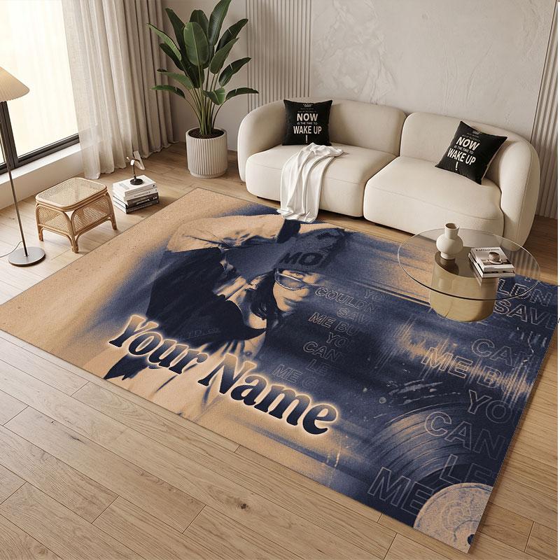 Custom Rug Billie Eilish Pattern Print Name Text Soft Non‑Slip Floor Carpet for Home Indoor Decoration