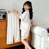 Girls Pajama Set Ice Silk Short Sleeve Sleepwear Cartoon Print Lightweight Home Wear Ages 8