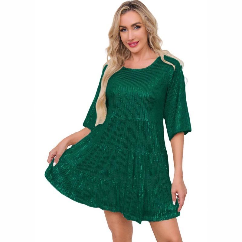 Женские новые модные однотонные платья с открытой талией и коротким рукавом, платья для банкетов с пайетками