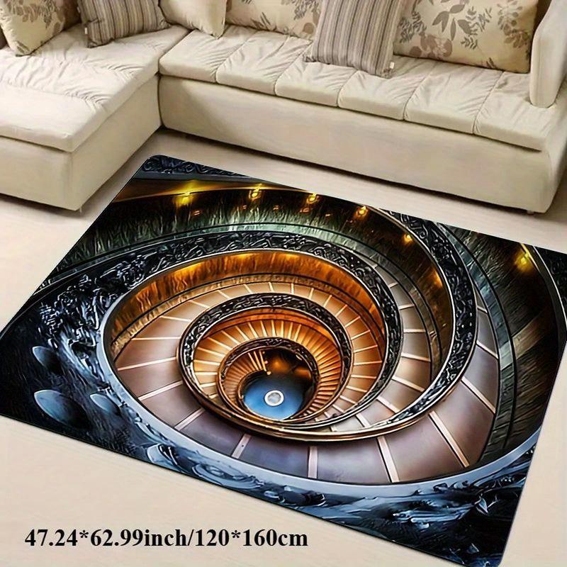 Flannel Printed Spiral Staircase Rug 3D Art Design Soft Fleece Floor Mat Living Room Carpet Modern Decor Illusion Rugs