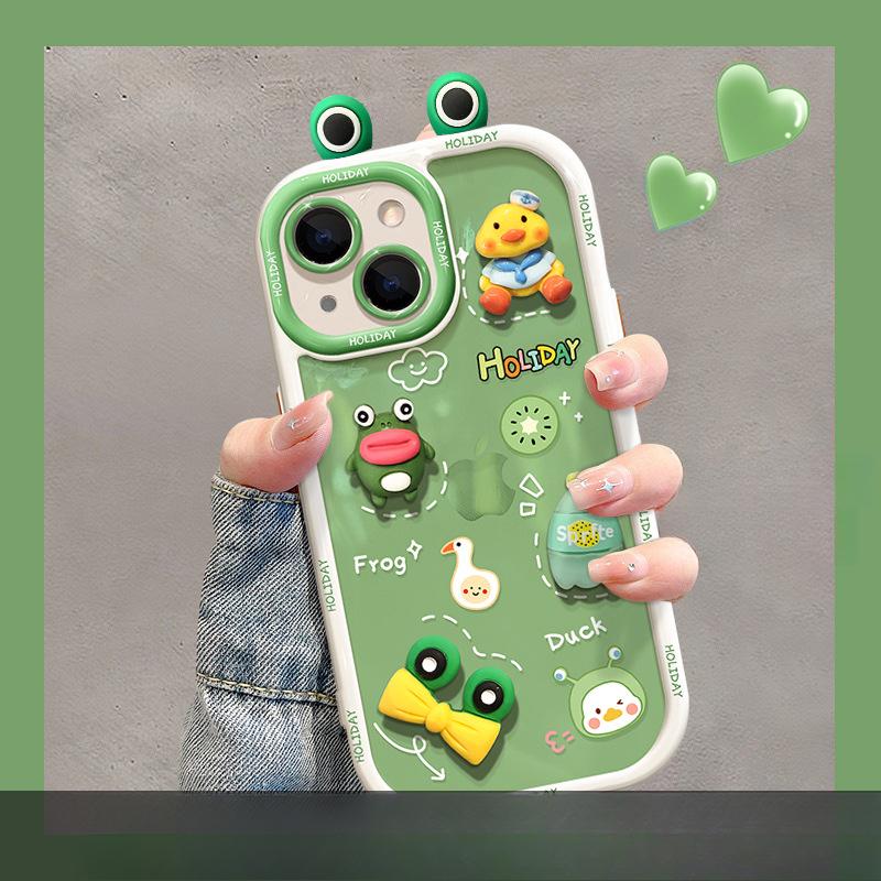 Applicable To Vivos17 Mobile Phone Case for Women X90 Cute Funny Frog Three-dimensional Doll Y52s Silicone Protective Cover