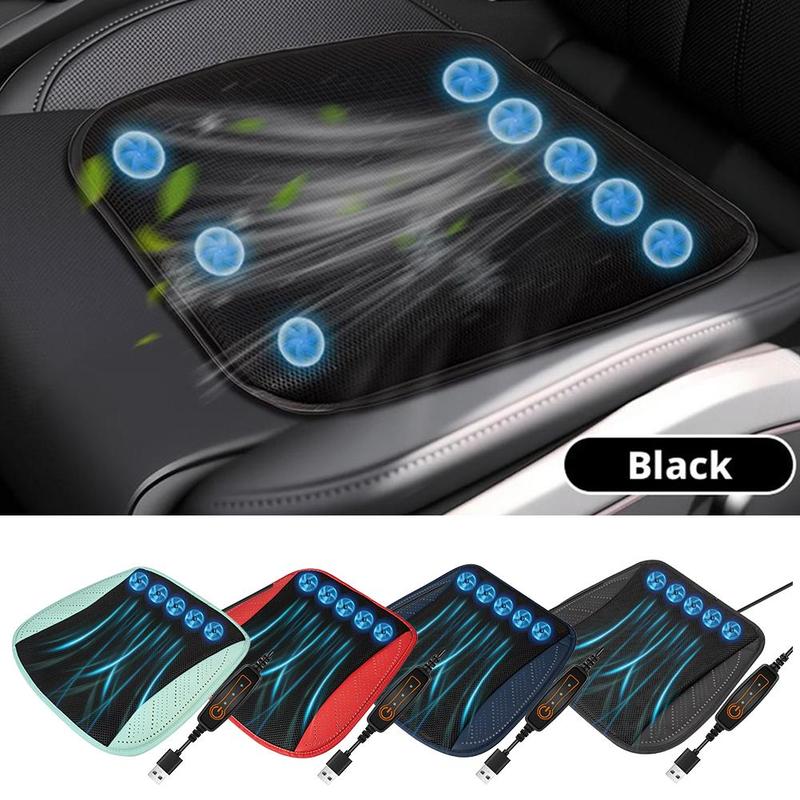 Cooling Seat Cushion With 5 Fans 3 Speed Settings Breathable Ice Silk Pad For Car Interior Accessories