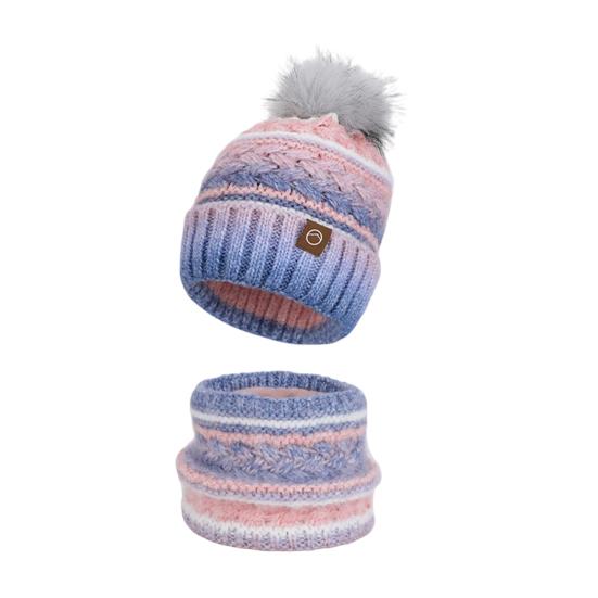 2Pcs/Set Winter Hat Scarf Set Thickened Velvet Lining Colorful Versatile Elastic Fit Knitting Hat Neck Warmer Set