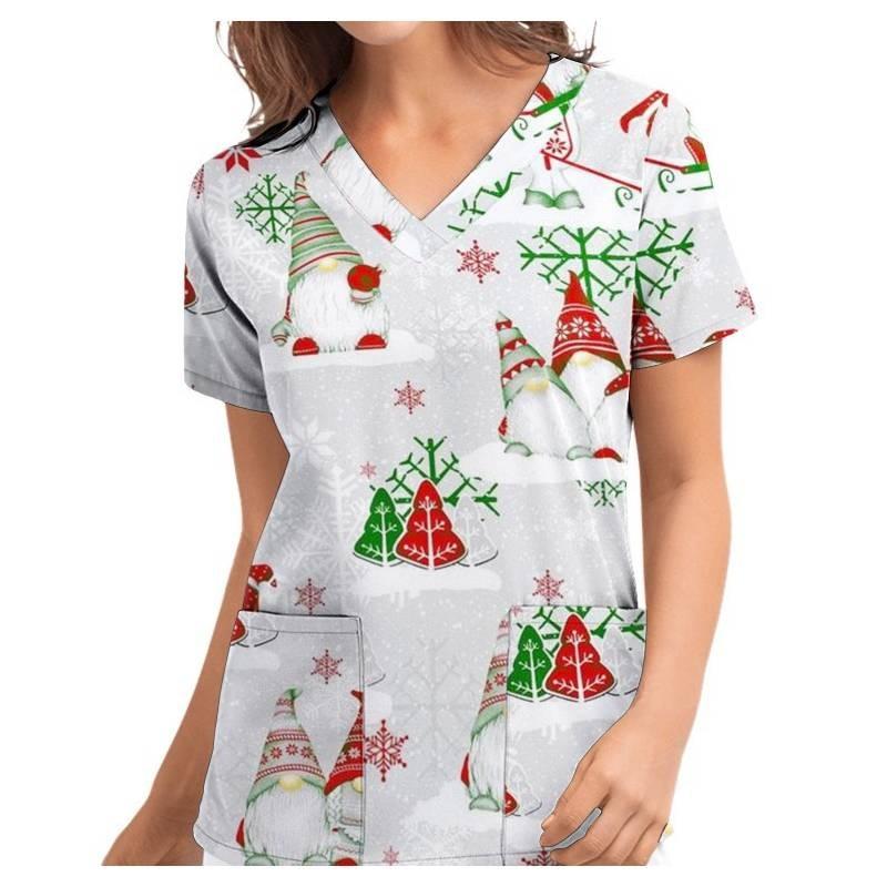 Женские рождественские скрабы с принтом, униформа, медицинские топы, рубашка с цветами, одежда