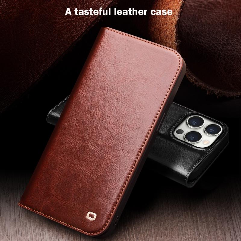 Qialino Genuine Leather Flip Phone Case For Iphone Air 17 16 15 14 Plus 13 12 Pro Max Handmade Fashion Business Cover With Card