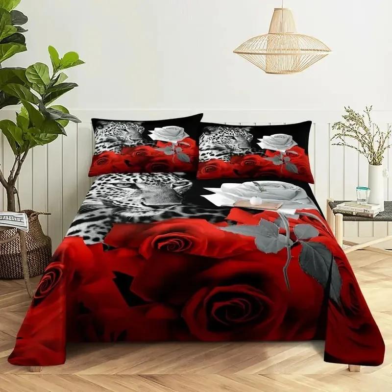 Red Rose Floral Microfiber Flower Bedding Set Single Twin Double Queen King Cal King Size Bed Linen Set