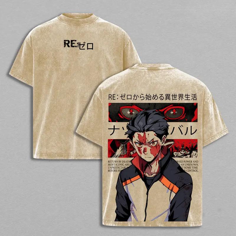 Re ZERO Начинаем жизнь с нуля в другом мире Нацуки Субару Футболка с принтом Мужская Женская Стиранный Хлопок Футболки Манга Футболка Harajuku Футболка