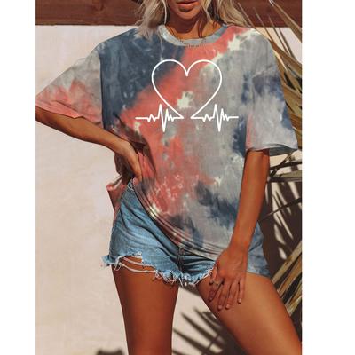 Летняя женская мода футболка с принтом тай-дай топы футболки женская линия любовь принт короткий рукав одежда женская повседневная стильная одежда