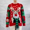 Womens Loose Knit Sweater With Cute Deer Motif LED Light Detail Round Neck Long Sleeve Christmas Pullover