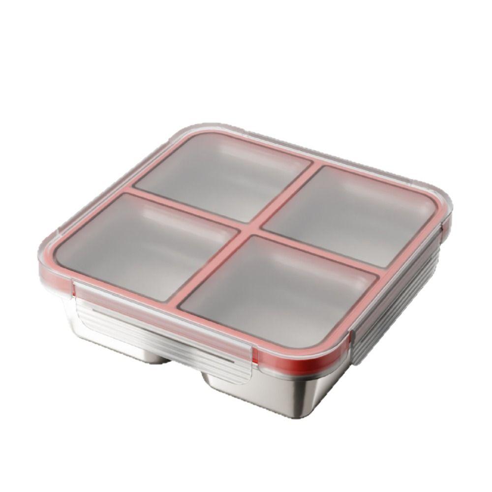 4 Grid Square Sealed Snack Box 304 Stainless Steel Thermal Lunch Box School Office