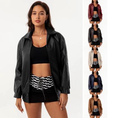 Модная и популярная свободная кожаная куртка для женщин OVERSIZE женская куртка с длинными рукавами и лацканами весенне-осеннее пальто