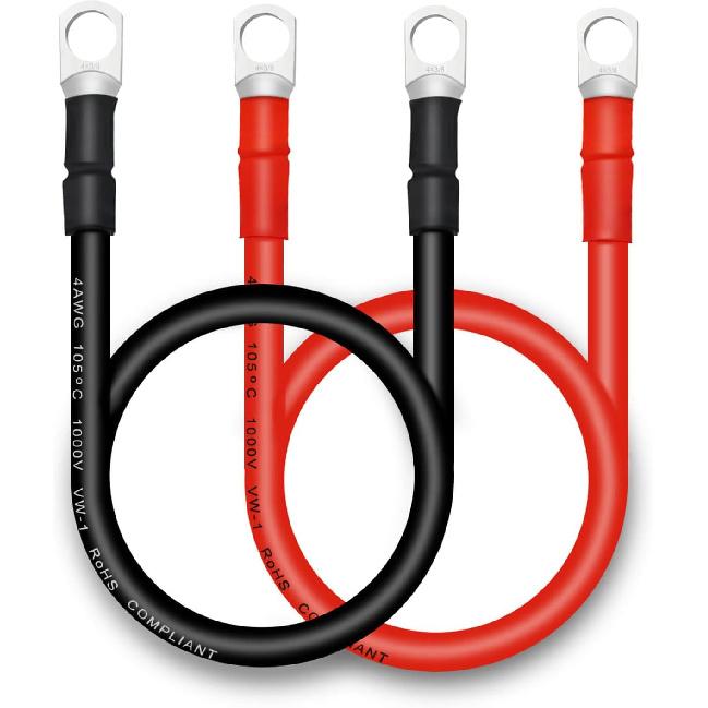 4 AWG Battery Cables with 3/8 inch Copper Terminals(2PCS 1FT)