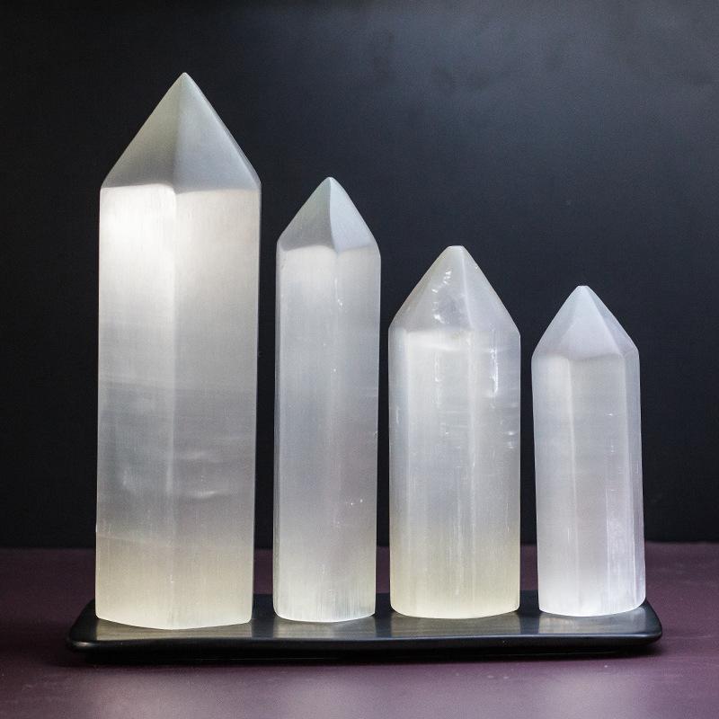 Factory Bulk Natural Selenite Crystal Tower Single Point Carved Feng Shui Collectible Home Decor