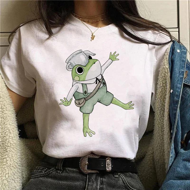 Versatile Cartoon Frog Funny Print Short Sleeve Womens Tshirt Round Neck Loose Spring Summer Womens Short Sleeve Tshirt Hara