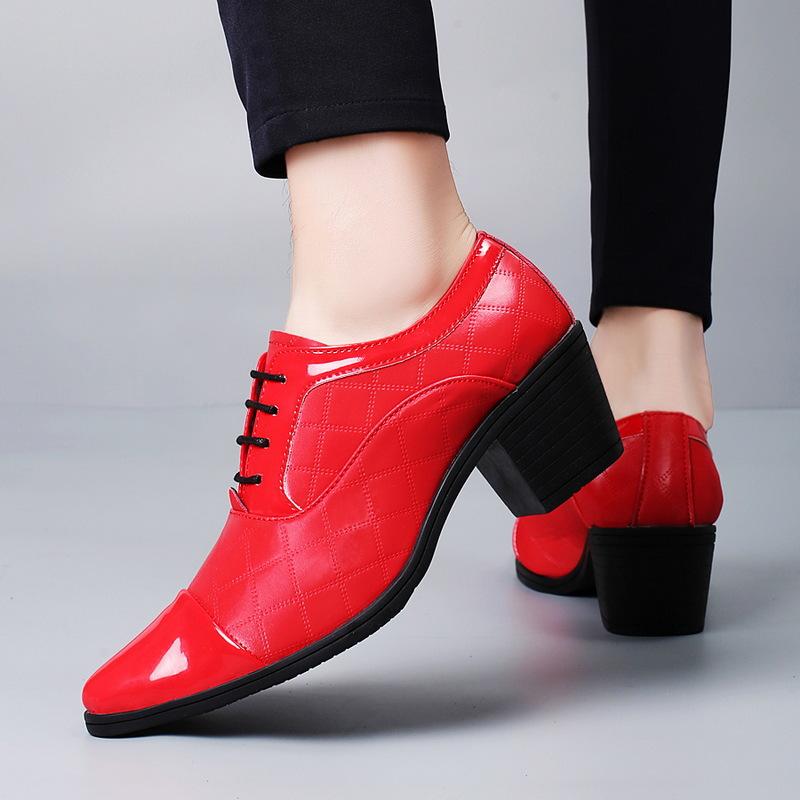 Men's high heels spring and autumn new men's thick heels leather shoes catwalk nightclub