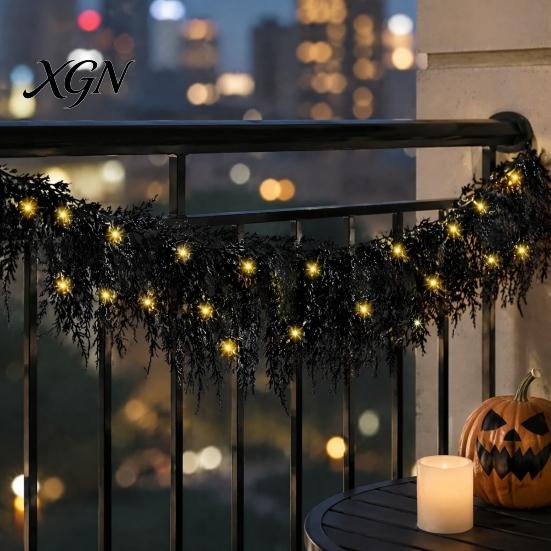 Dark Aesthetic Party Backdrop Props Halloween Lighted Creepy Vine Garland with LED Lights, Black Faux Twig for Mantle Decorative Vines Mantelpiece