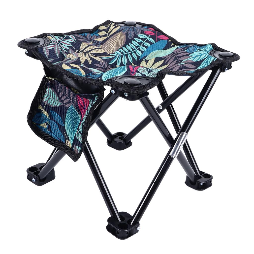Camping Stool Canvas Portable Leaf Pattern Compact Outdoor Folding Chair with Carrying Bag for Adults Fishing Hiking