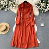 Aibeautyer, новое винтажное весенне-летнее однотонное тонкое женское платье на пуговицах, трапециевидное шифоновое пуловер с отложным воротником, женские платья