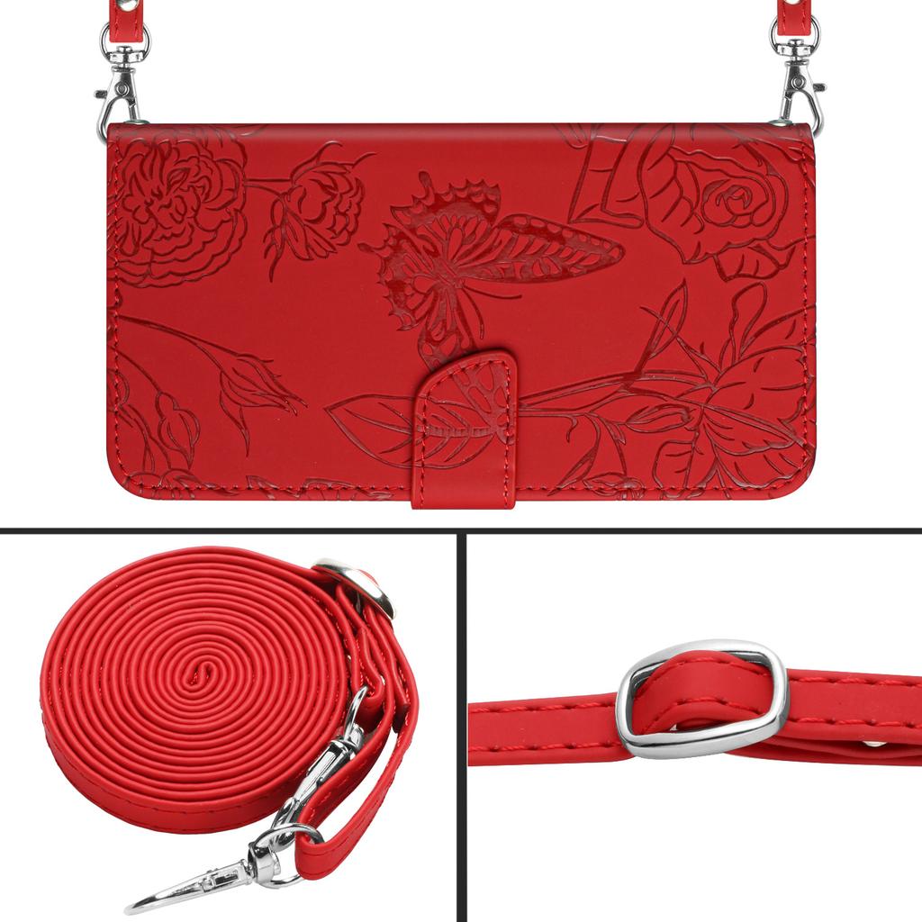 For Honor X9c Smart 5G Case Butterfly Flower Imprint Leather Phone Cover with Shoulder Strap