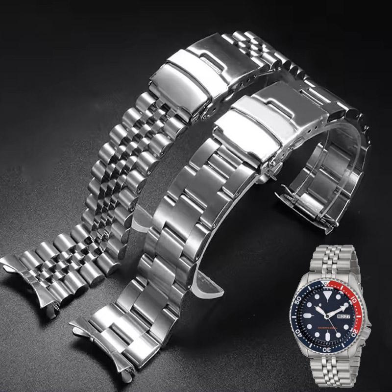 Ремешок для часов из нержавеющей стали, совместимый для Seiko No. 5 Зеленый Водный Призрак SRPD63K1 skx007 009 SRPD63 дугообразный рот Ремешок для часов 20 /22 мм