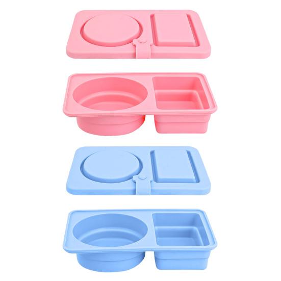 2/4Pcs Double Compartment Dressing Containers with Lid Foldable Silicone Sauce Box Reusable Snack Containers Stackable Condiment Box for Travel