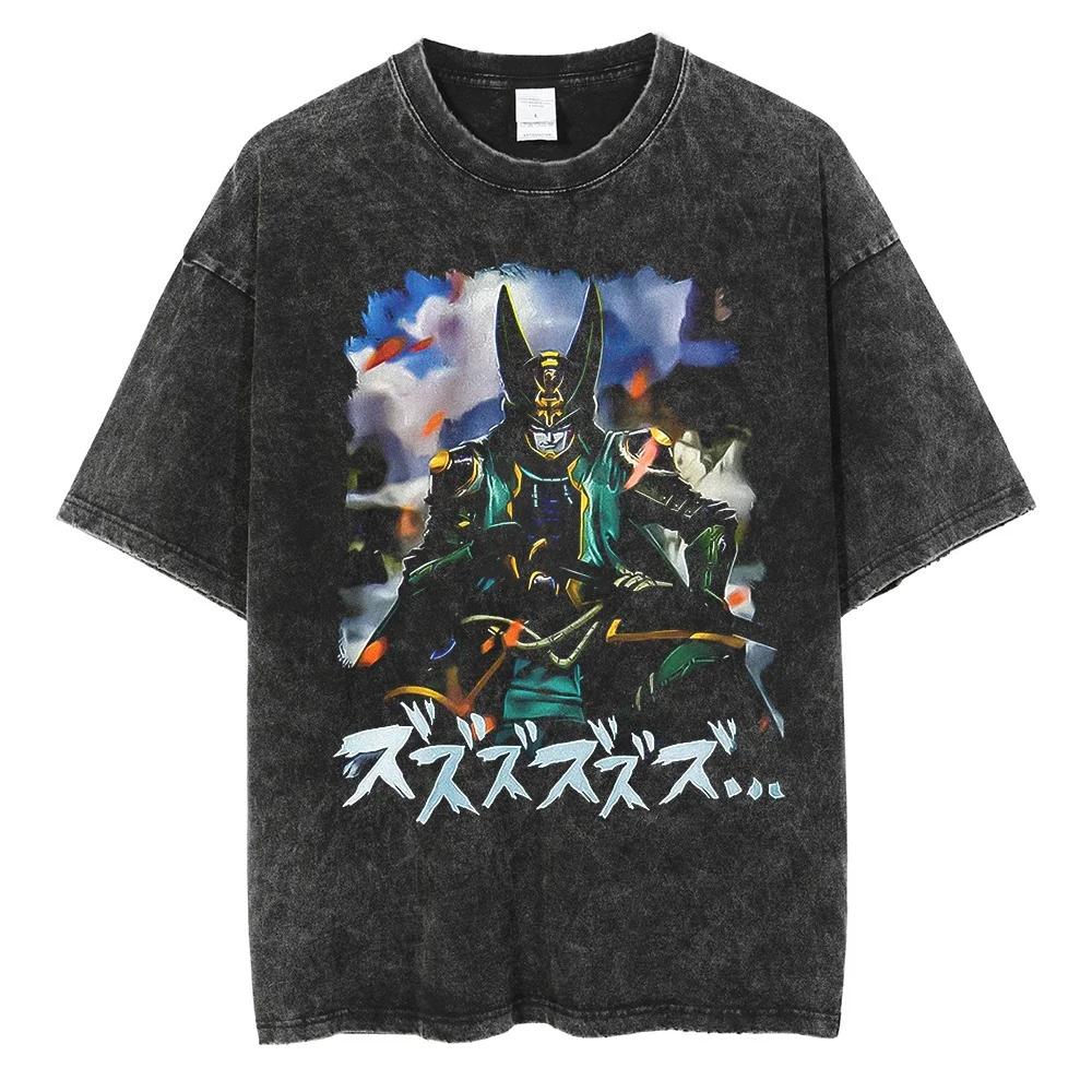 Men Hip Hop Streetwear T Shirt Dragon Ball Graphic T Shirt Cotton Loose Short Sleeve Black Washed Tshirt Oversize Harajuku