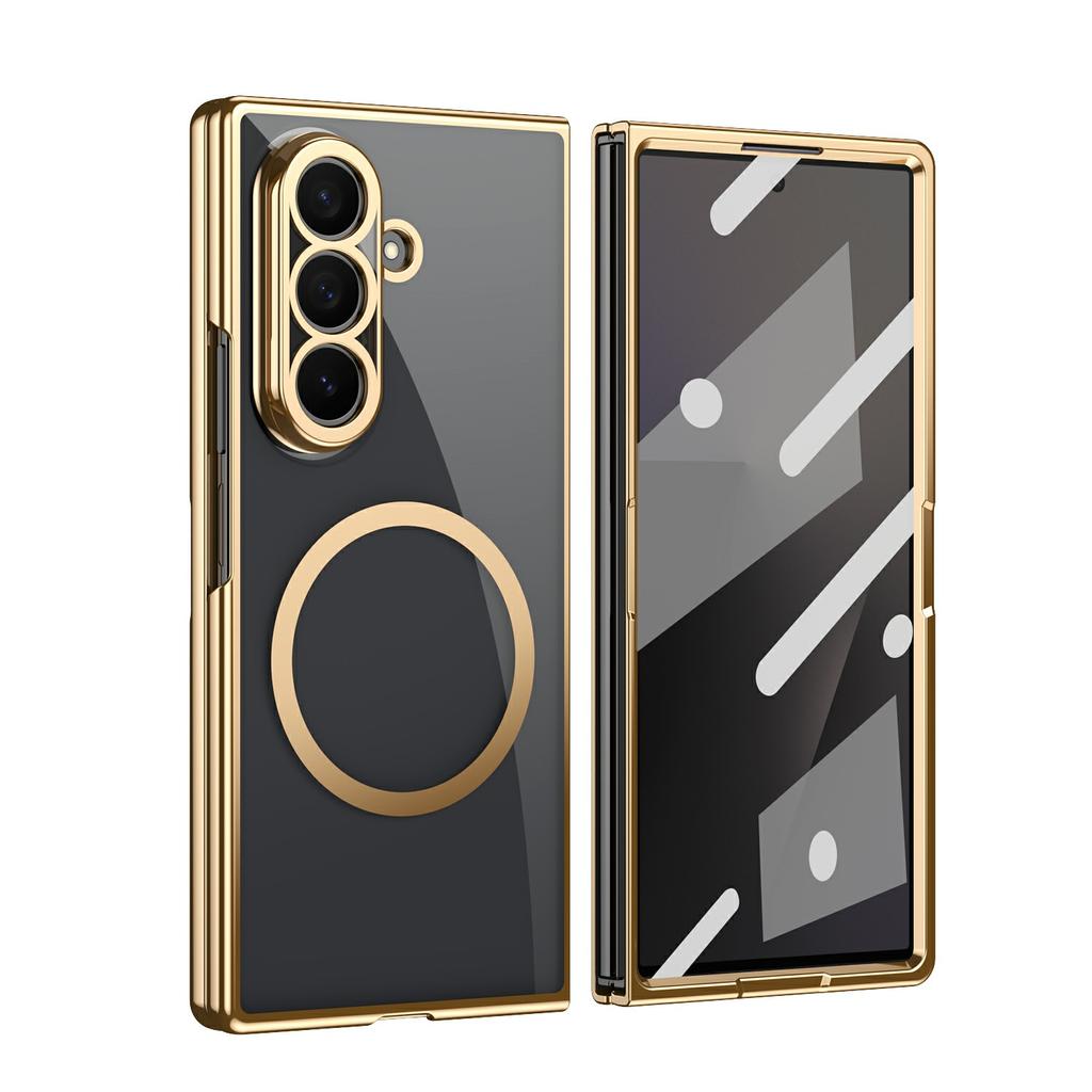 For Samsung Galaxy Z Fold7 5G Magnetic Case Electroplated PC Clear Phone Cover with Tempered Glass Film