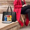 Laptop Tote Bag with Insulated Lunch Compartment 15.6 Inch Work Purse Waterproof Faux Leather Handbag for Business Picnic Office 2-in-1 Leak-proof