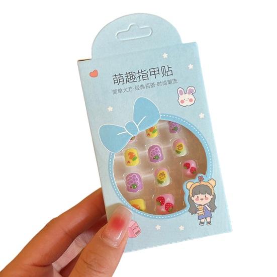 12 шт. детские накладные ногти Kawaii, самоклеящиеся накладные ногти, набор креативного маникюра для детей, украшения