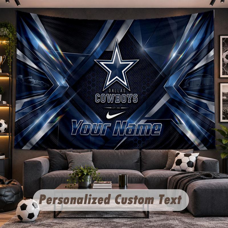 Wall Hanging Tapestry Custom NameDallas Cowboys Pattern Personalized Printed Fabric Wall Decor