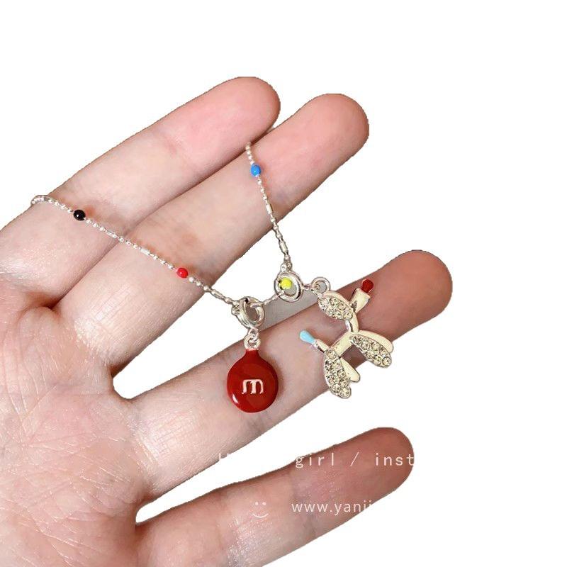 Cute cartoon balloon dog dopamine color necklace female niche high sense fashion versatile neck chain sweater chain