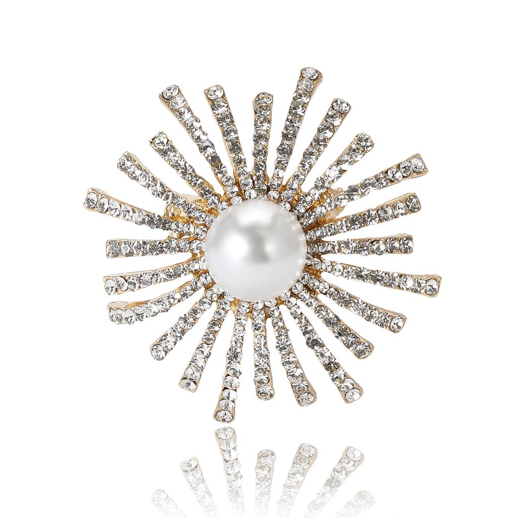 Модная темпераментная брошь в виде подсолнуха со стразами и жемчугом, простая и высококачественная женская одежда, ювелирное украшение-булавка для корсажа