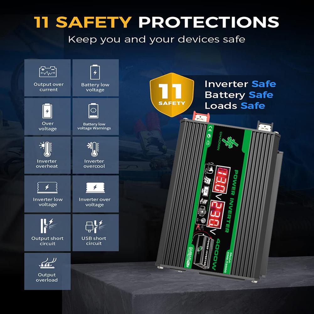 4000 Вт автомобильный интеллектуальный инвертор двойной USB 12 В в 220 В/110 В преобразователь мощности цифровой инвертор мощности светодиодный дисплей напряжения для автофургона