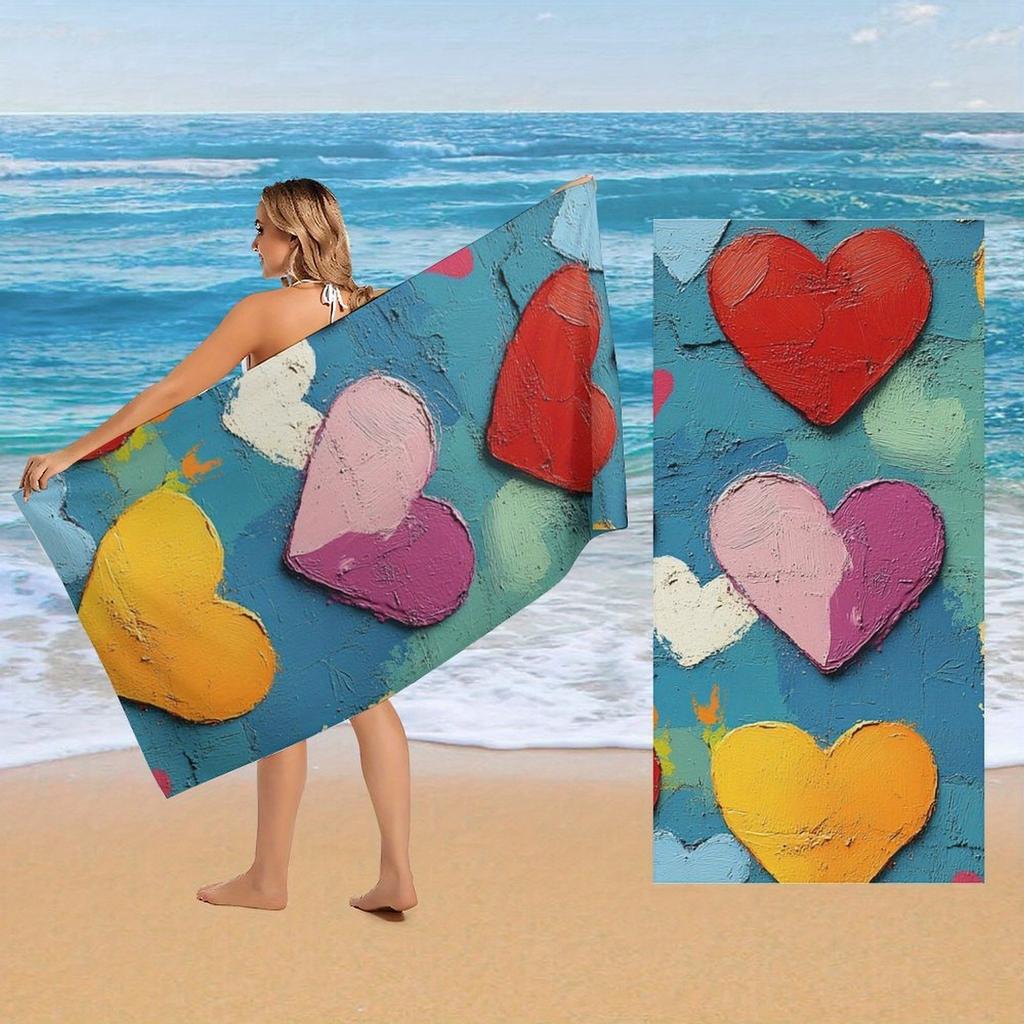 Colorful Hearts Art Designed Beach Towel Large Towel, Super Absorbent, Quick-Dry, Lightweight Sport Towel Bath Towel,Fashionable