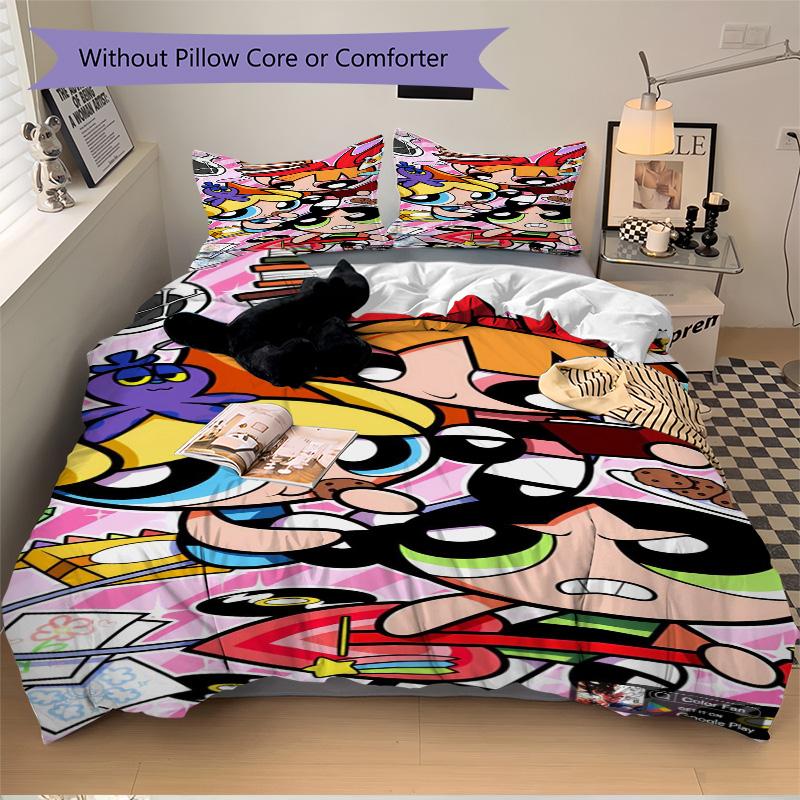 Powerpuff Girls Adventure Print 3Pcs Bedding Setduvet Cover With 2 Bedropillowcase Home Birthday Gift