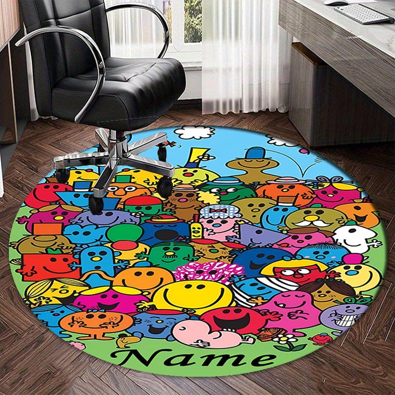Custom Name Mr. Men and Little Miss Printed Round Rug Carpet Chair Rug Area Rug Entryway Doormats,for Office Chair Living Room Bedroom Kitchen Room.