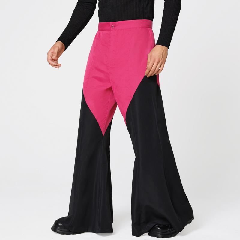 INCERUN Мужские повседневные длинные брюки-клеш с молнией, пэчворк, со строчкой на талии