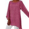 Plus Size Women Solid Color Linen O-Neck Long Sleeve Irregular Tunic Top T-Shirt
