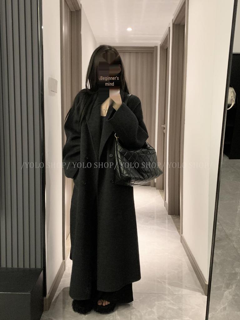 YOLO SHOP Премиальное двустороннее шерстяное пальто, стандартное плечо, утолщенный кашемир для осени/зимы, маленький размер.