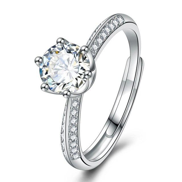 ANENJERY Круглое обручальное кольцо в форме сердца со сверкающим цирконием в один карат для женщин, классическое изящное открытое кольцо Bague Anillo