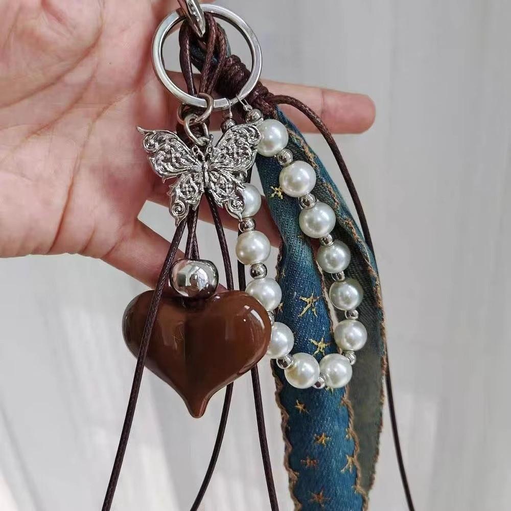 Pearl Bag Pendant Cowboy Ribbon Bag Charm Y2K Style Love Heart Pendant  Fashion Accessories