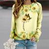 Tops For Women Butterfly Sunflower Print Round Neck Long Sleeve T-shirt Fall Casual Slim Pullover Women's Long Sleeve Top